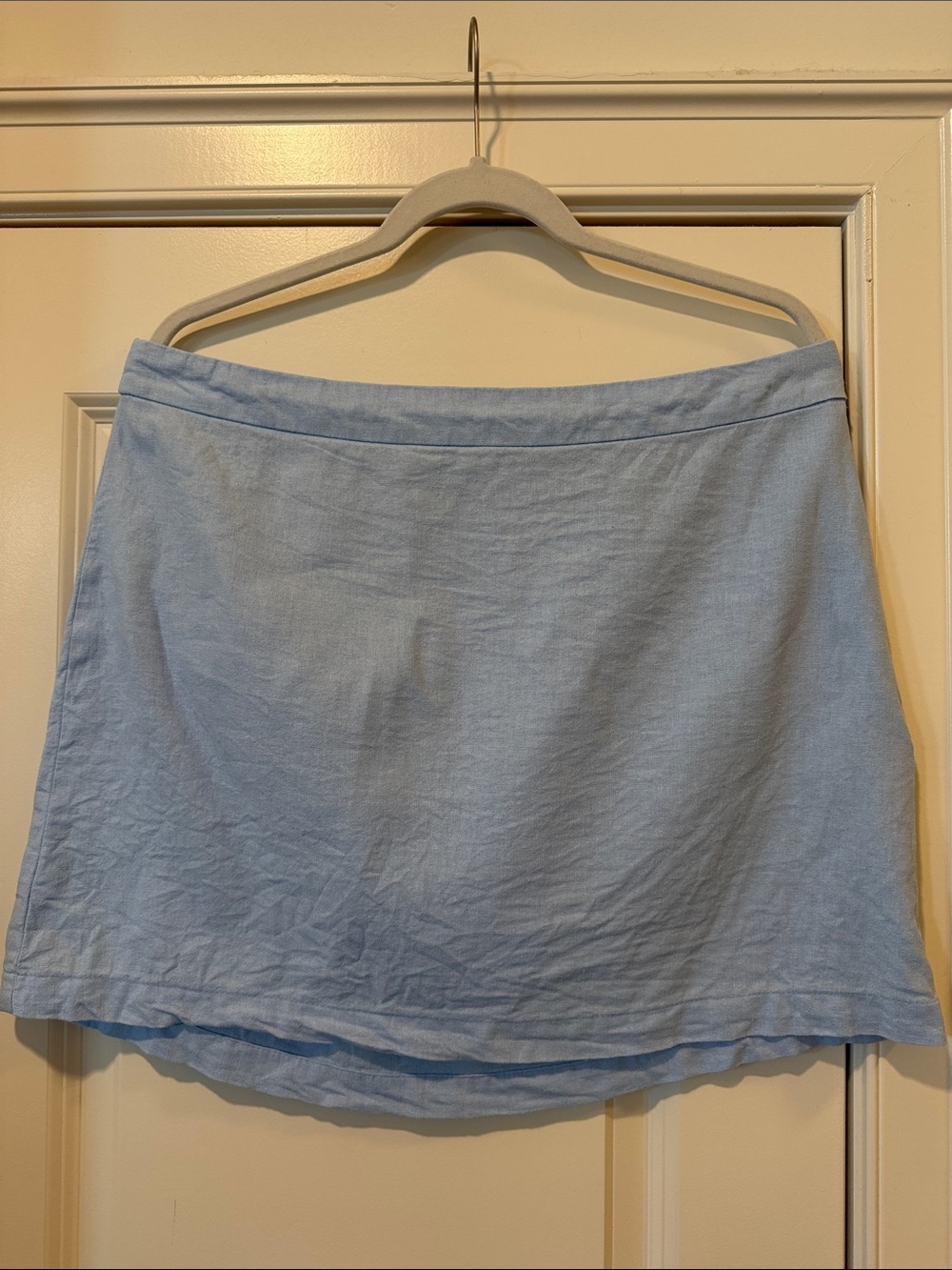 Light Blue Linen Blend Mini Skirt